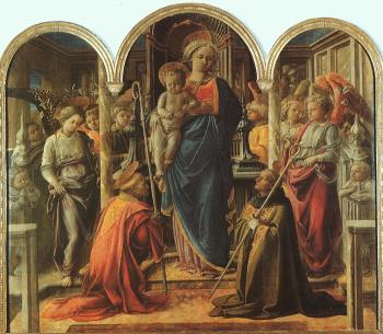 弗拉 菲利普 利比 The Barbadori Altarpiece: Virgin and Child Surrounded by Angels with St Frediano and St Augustine